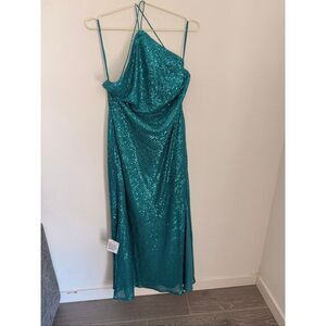ASOS DESIGN Teal Sequin Halterneck Cocktail Party Formal Plus Size Maxi Dress 14